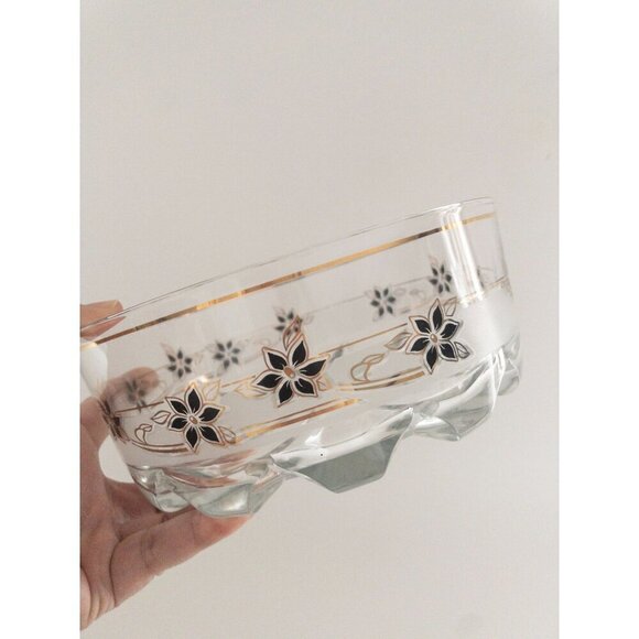 Vintage Decover Italy Glass Bowl With Black & Gold Floral Design - Picture 2 of 10